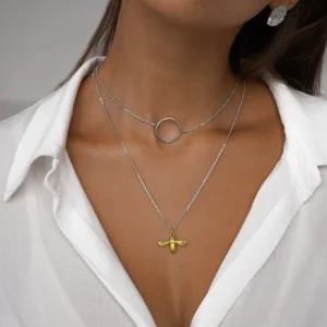 Серебряное колье на цепочке с кольцом