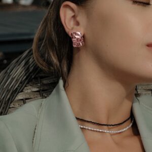 Серебряные серьги-прямоугольники "Folio" pink
